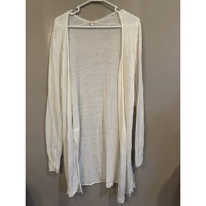 Margaret O'Leary White Linen Cardigan Medium Coastal Lightweight